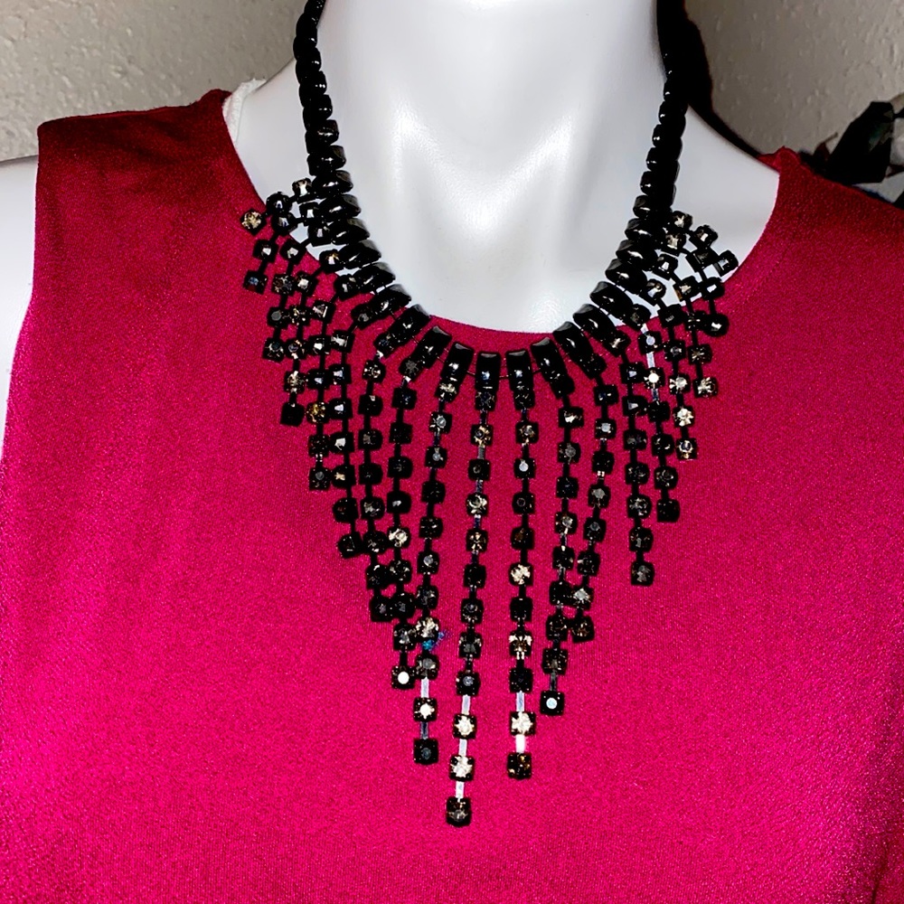 Gunmetal & black crystal choker with adjustable lobster clasp